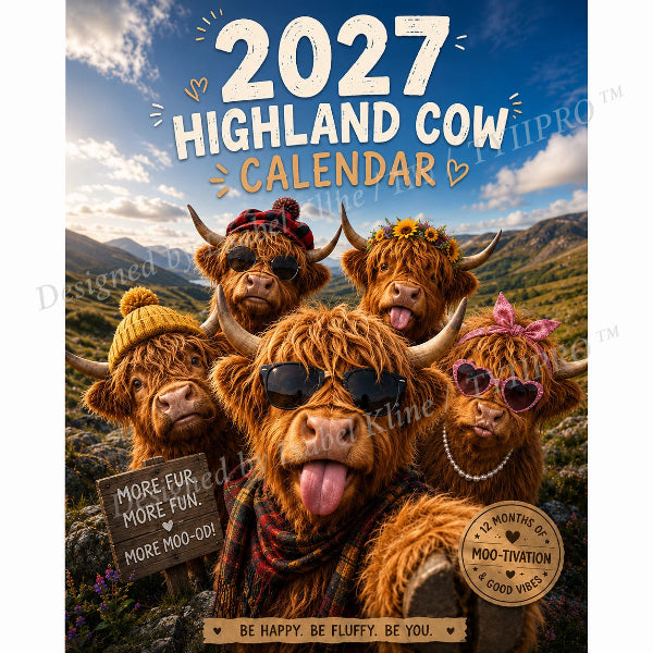 ⏳LAST DAY SALE ONLY £11.99!!🔥2027 Funny Highland Cow Wall Calendar | A4 Hanging Calendar