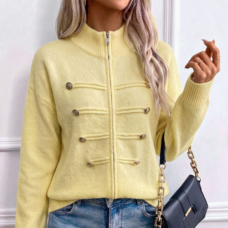 🧶 Clean Stand Collar, Easy Zip-Up Layering | Women's Knit Cardigan