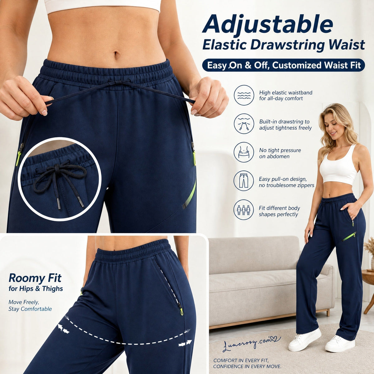 👖 Women's Cargo Trousers – Elastic Drawstring Waist & Relaxed Straight Leg  ✨