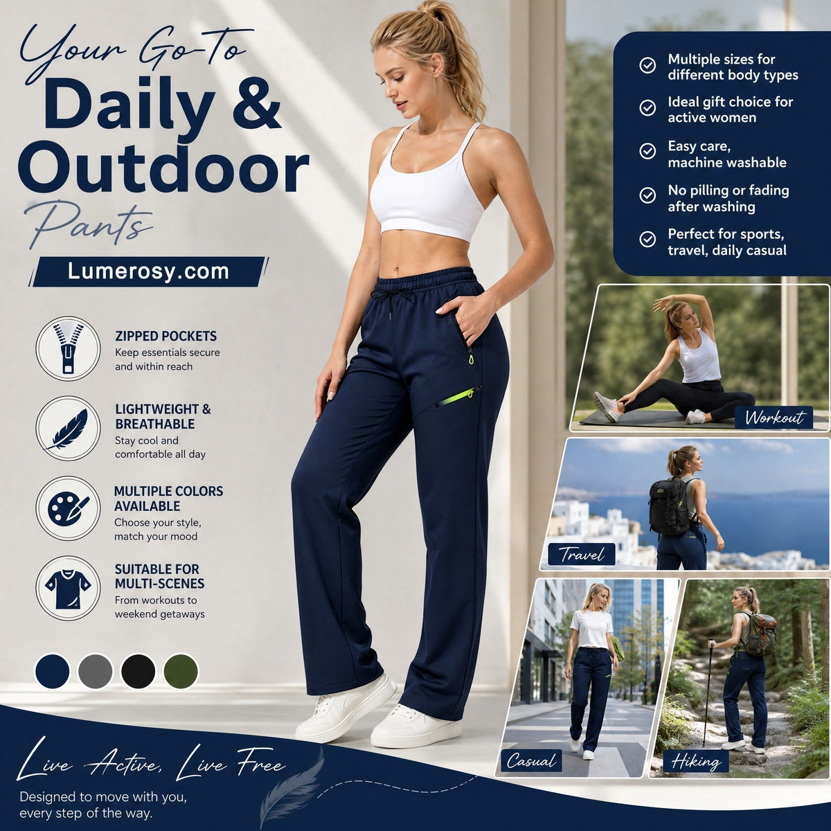 👖 Women's Cargo Trousers – Elastic Drawstring Waist & Relaxed Straight Leg  ✨