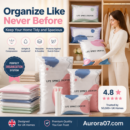 ⏳LAST DAY SALE ONLY ￡8.99!🏆🧳No‑Pump Vacuum Storage Bags – Press & seal, no pump needed. Saves 80% space, keeps clothes dry & dust‑free. Perfect for bulky bedding & off‑season gear. 🛏️🗄️