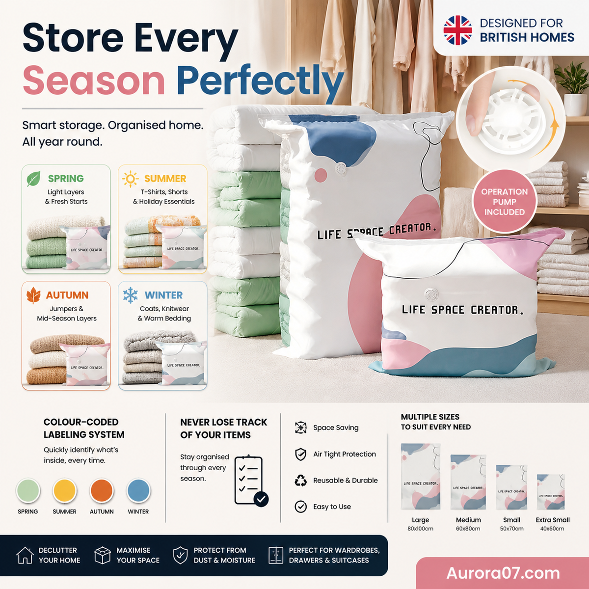 ⏳LAST DAY SALE ONLY ￡8.99!🏆🧳No‑Pump Vacuum Storage Bags – Press & seal, no pump needed. Saves 80% space, keeps clothes dry & dust‑free. Perfect for bulky bedding & off‑season gear. 🛏️🗄️