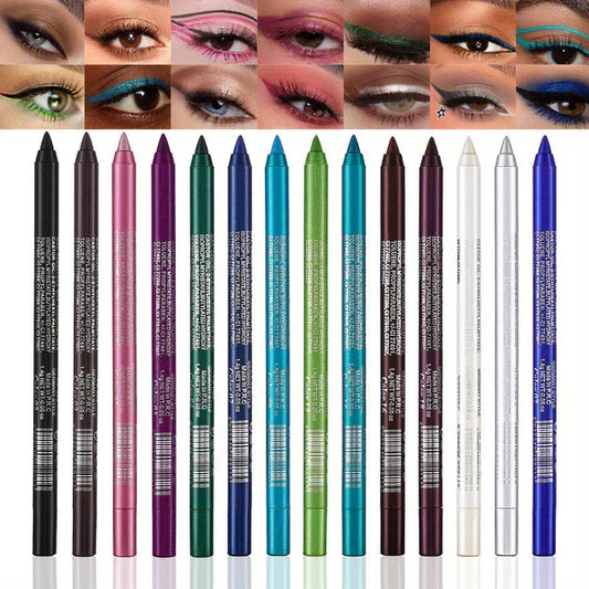 🖌️🔥Last Day ‼️Special Price:£ 14.99 ‼️ 💧14-Pack Waterproof Colored Gel Eyeliner Pencil – Metallic & Shimmer Finishes, Smudge-Proof（Pencil sharpener color is random）