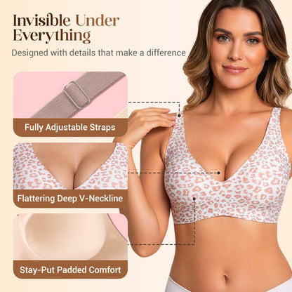 🌟🎉Final 12 Hours - Only ￡19.99!!🌸💕Jelly Wireless Womens Comfortable Wireless Bras Push Up Bralettes Seamless Tshirts Bras Deep V Everyday Bras