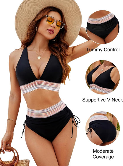 🔥LAST DAY SPECIAL PRICE: ￡14.99!!💥-👙2026 High Waisted Tummy Control Color Block Bikini Sets