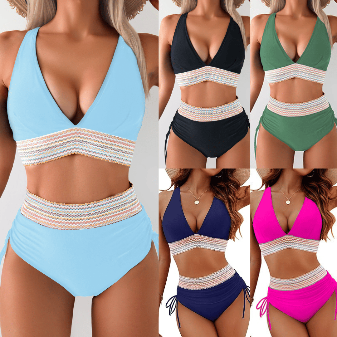 🔥LAST DAY SPECIAL PRICE: ￡14.99!!💥-👙2026 High Waisted Tummy Control Color Block Bikini Sets