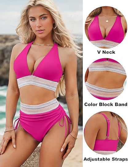 🔥LAST DAY SPECIAL PRICE: ￡14.99!!💥-👙2026 High Waisted Tummy Control Color Block Bikini Sets