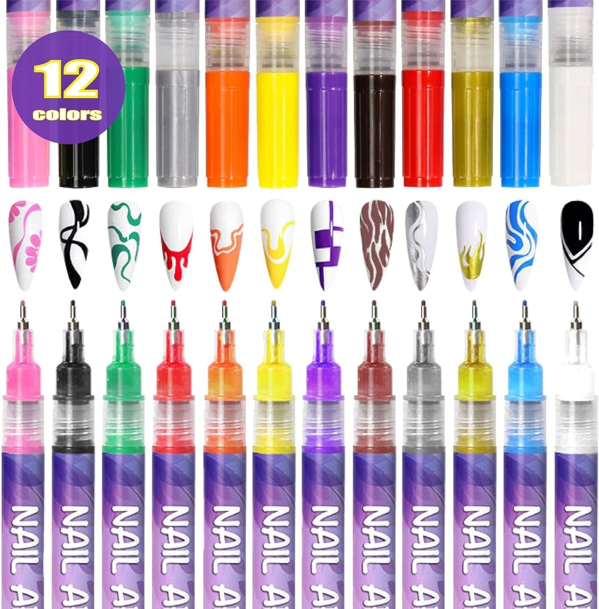 12 Colors Nail Art Pens Set🎨💅