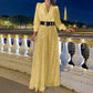 💖Limited Sale 50% OFF💖Elegant long-sleeved blouse with V-neckline and wide sequinned jumpsuit trousers