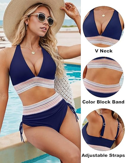 🔥LAST DAY SPECIAL PRICE: ￡14.99!!💥-👙2026 High Waisted Tummy Control Color Block Bikini Sets