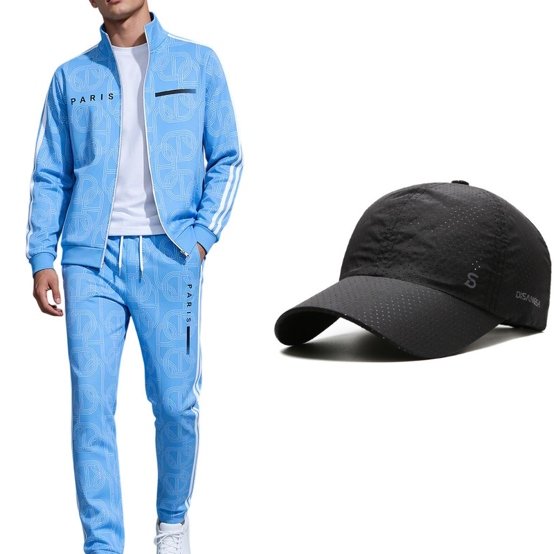 Men's Geometric Print Full-Zip Jacket & Pants Set