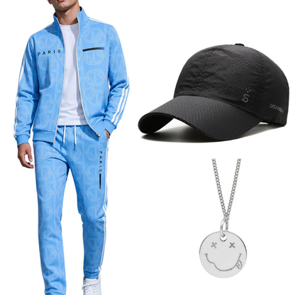 Men's Geometric Print Full-Zip Jacket & Pants Set