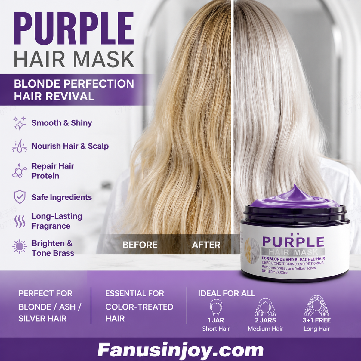 🏆 Last Day Special Price £14.99 ! ✨Moisturizing Purple Hair Mask with Long-Lasting Scent, Anti-Brass Deep Conditioning Mask for Blonde Bleached Hair