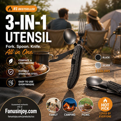 🏆 Special Price £12.99! 🍴Must-have for outdoor trips 🥄4-In-1 Outdoor Folding Multifunctional Tableware