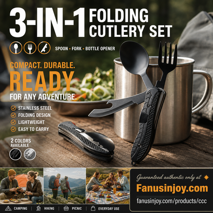🏆 Special Price £12.99! 🍴Must-have for outdoor trips 🥄4-In-1 Outdoor Folding Multifunctional Tableware