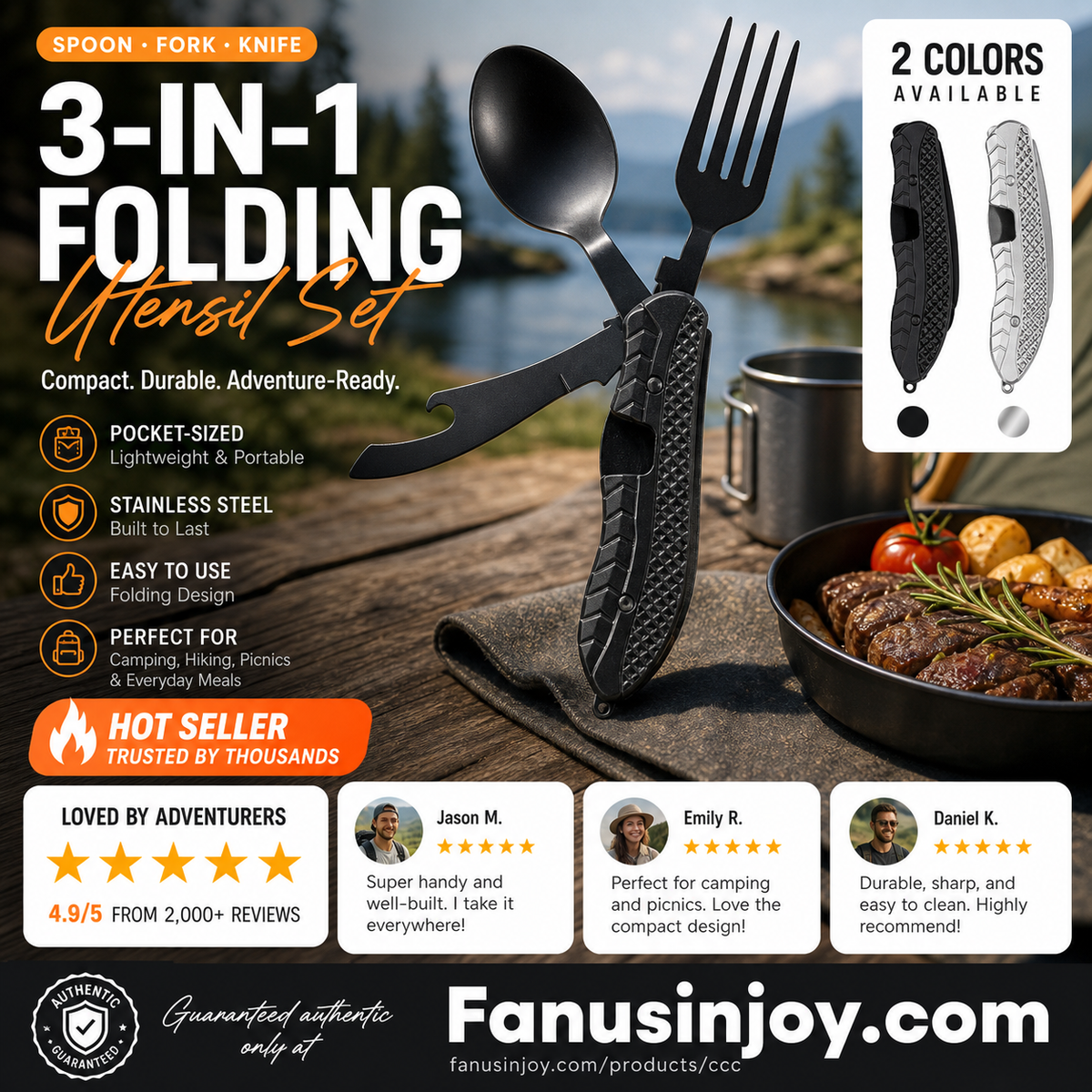 🏆 Special Price £12.99! 🍴Must-have for outdoor trips 🥄4-In-1 Outdoor Folding Multifunctional Tableware