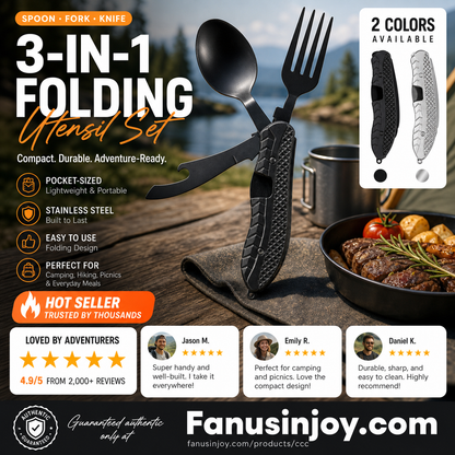 🏆 Special Price £12.99! 🍴Must-have for outdoor trips 🥄4-In-1 Outdoor Folding Multifunctional Tableware