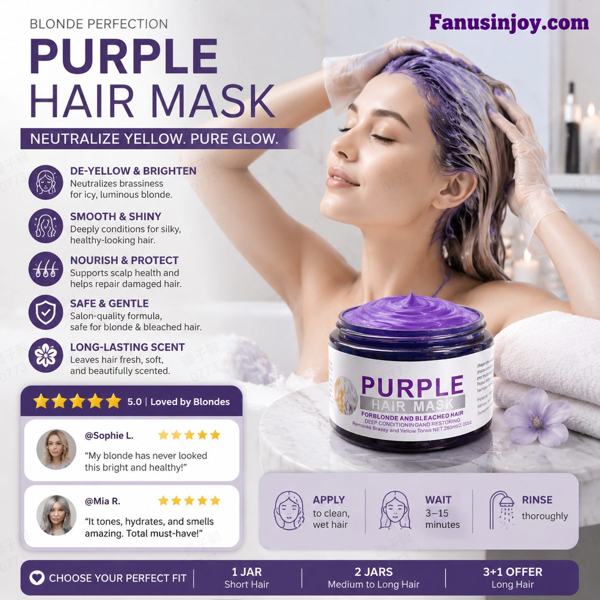 🏆 Last Day Special Price £14.99 ! ✨Moisturizing Purple Hair Mask with Long-Lasting Scent, Anti-Brass Deep Conditioning Mask for Blonde Bleached Hair