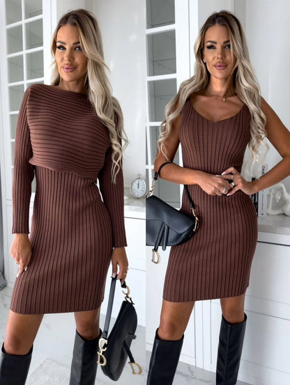 🌷👗Knit Pullover Sweater and Cami Dress Set