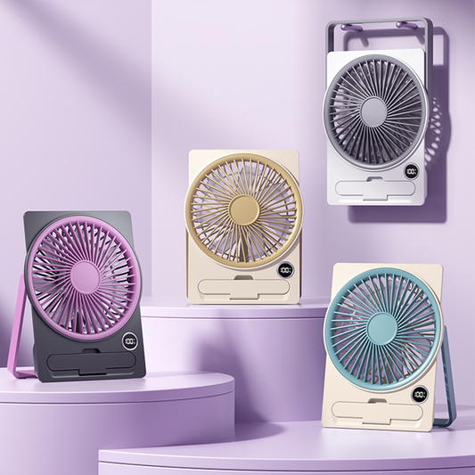 Powerful Breeze Slim Card Fan - 6 Speed, USB Charging and Cell Phone Holder