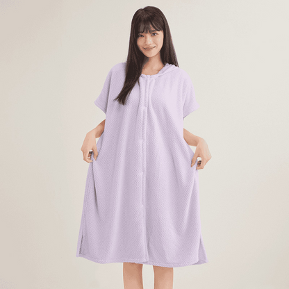 Women's Cosy Hooded Textured Grid Bathrobe