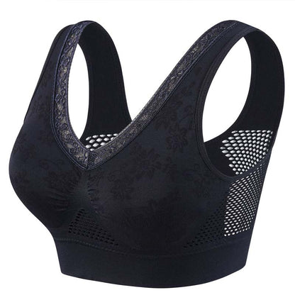 Wireless Full-Coverage Bra – Breathable Mesh & Wide Straps