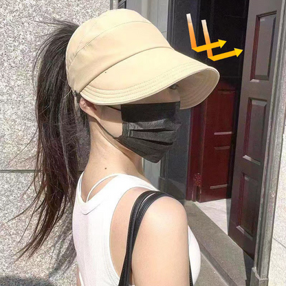 Wide-Brimmed Half-Cap Sun Hat with Hook Closure