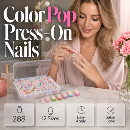 🏆Surprise Price: Only £8.99!!💅Buy 2 Get 1 Free✨Color Pop Press-On Nails – Salon-Style Manicure in Minutes 💅✨