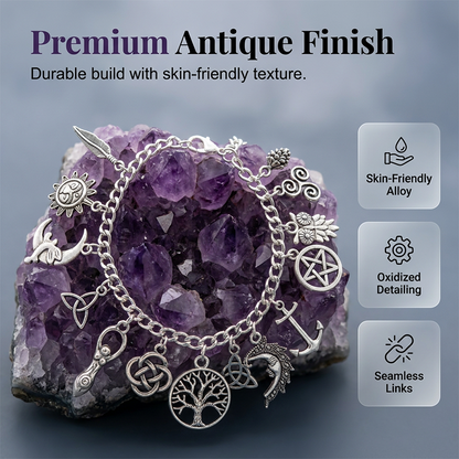 🌙✨ LIMITED-TIME 50% OFF! Vintage  Charm Bracelet for Women – Antique Silver Finish, Tree of Life, Celtic Knot & Moon Charms 🔮
