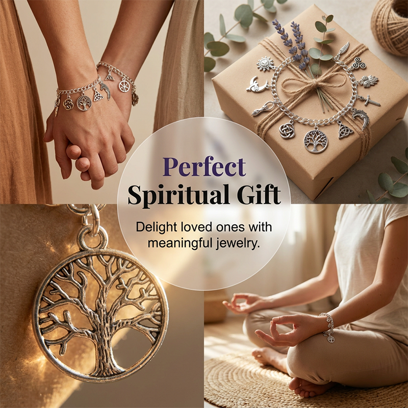 🌙✨ LIMITED-TIME 50% OFF! Vintage  Charm Bracelet for Women – Antique Silver Finish, Tree of Life, Celtic Knot & Moon Charms 🔮