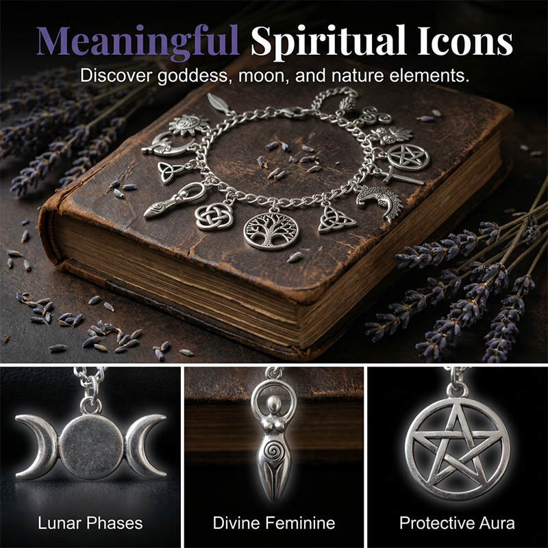 🌙✨ LIMITED-TIME 50% OFF! Vintage  Charm Bracelet for Women – Antique Silver Finish, Tree of Life, Celtic Knot & Moon Charms 🔮