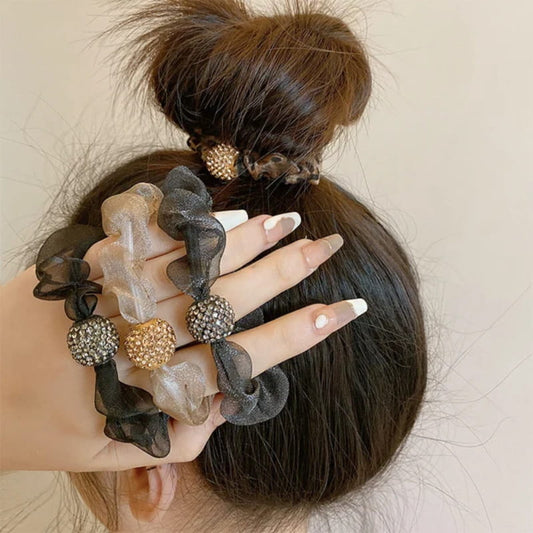 Elegant Rhinestone Mesh Hair Ties（2 PC)