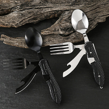🏆 Special Price £12.99! 🍴Must-have for outdoor trips 🥄4-In-1 Outdoor Folding Multifunctional Tableware