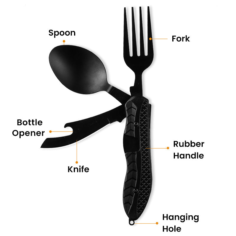 🏆 Special Price £12.99! 🍴Must-have for outdoor trips 🥄4-In-1 Outdoor Folding Multifunctional Tableware