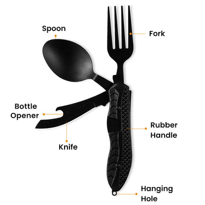 🏆 Special Price £12.99! 🍴Must-have for outdoor trips 🥄4-In-1 Outdoor Folding Multifunctional Tableware