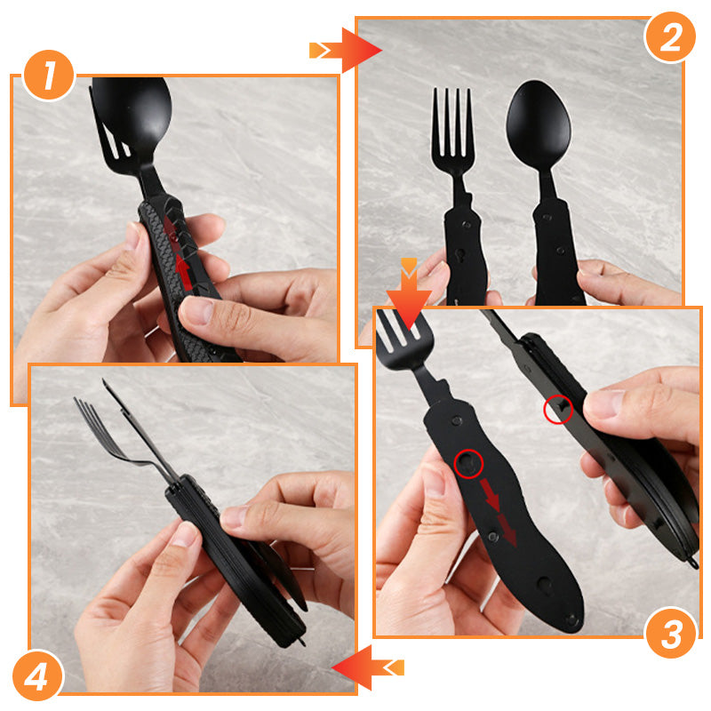🏆 Special Price £12.99! 🍴Must-have for outdoor trips 🥄4-In-1 Outdoor Folding Multifunctional Tableware