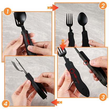 🏆 Special Price £12.99! 🍴Must-have for outdoor trips 🥄4-In-1 Outdoor Folding Multifunctional Tableware