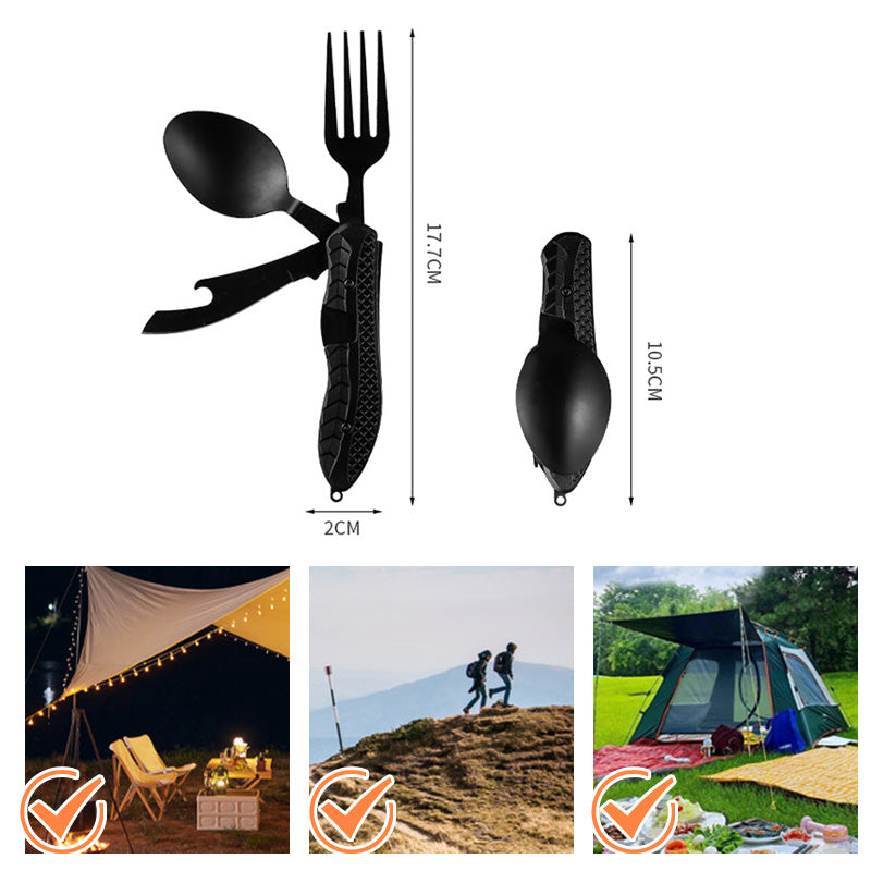 🏆 Special Price £12.99! 🍴Must-have for outdoor trips 🥄4-In-1 Outdoor Folding Multifunctional Tableware