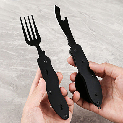 🏆 Special Price £12.99! 🍴Must-have for outdoor trips 🥄4-In-1 Outdoor Folding Multifunctional Tableware