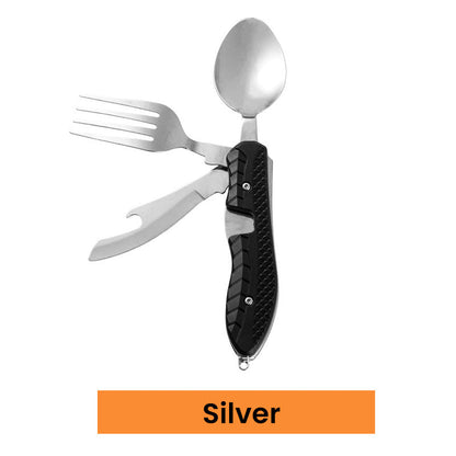 🏆 Special Price £12.99! 🍴Must-have for outdoor trips 🥄4-In-1 Outdoor Folding Multifunctional Tableware