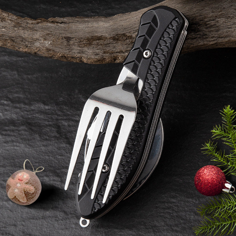 🏆 Special Price £12.99! 🍴Must-have for outdoor trips 🥄4-In-1 Outdoor Folding Multifunctional Tableware
