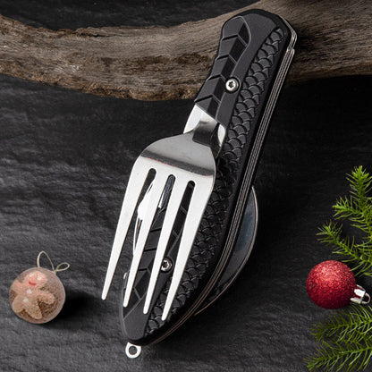 🏆 Special Price £12.99! 🍴Must-have for outdoor trips 🥄4-In-1 Outdoor Folding Multifunctional Tableware