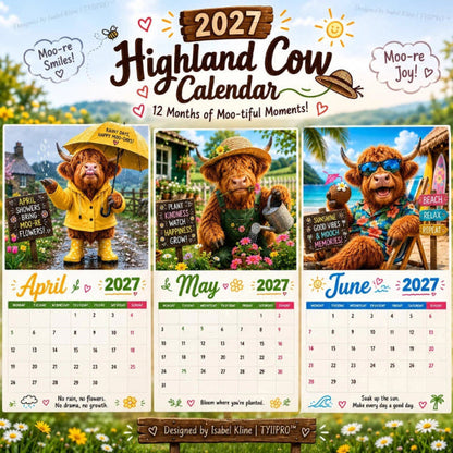 ⏳LAST DAY SALE ONLY ￡11.99!!🔥2027 Funny Highland Cow Wall Calendar | A4 Hanging Calendar