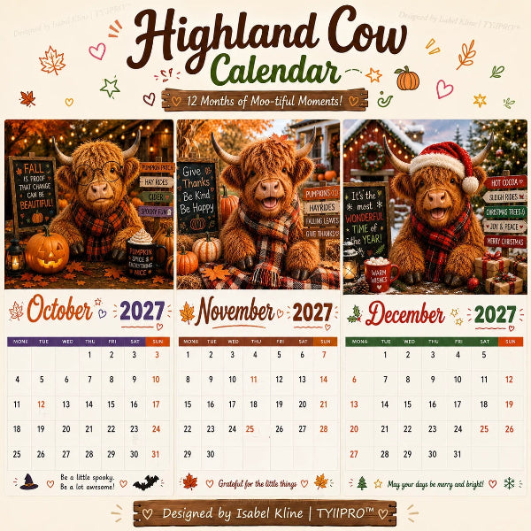 ⏳LAST DAY SALE ONLY ￡11.99!!🔥2027 Funny Highland Cow Wall Calendar | A4 Hanging Calendar