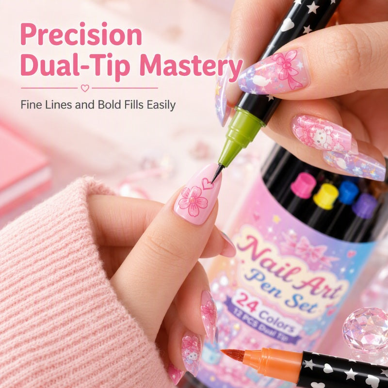 🎨🎨24‑Colors Dual‑Ended Nail Art Pens‑DIY Manicure Drawing Set🎁