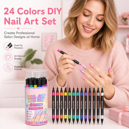 🎨🎨24‑Colors Dual‑Ended Nail Art Pens‑DIY Manicure Drawing Set🎁