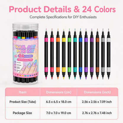 🎨🎨24‑Colors Dual‑Ended Nail Art Pens‑DIY Manicure Drawing Set🎁