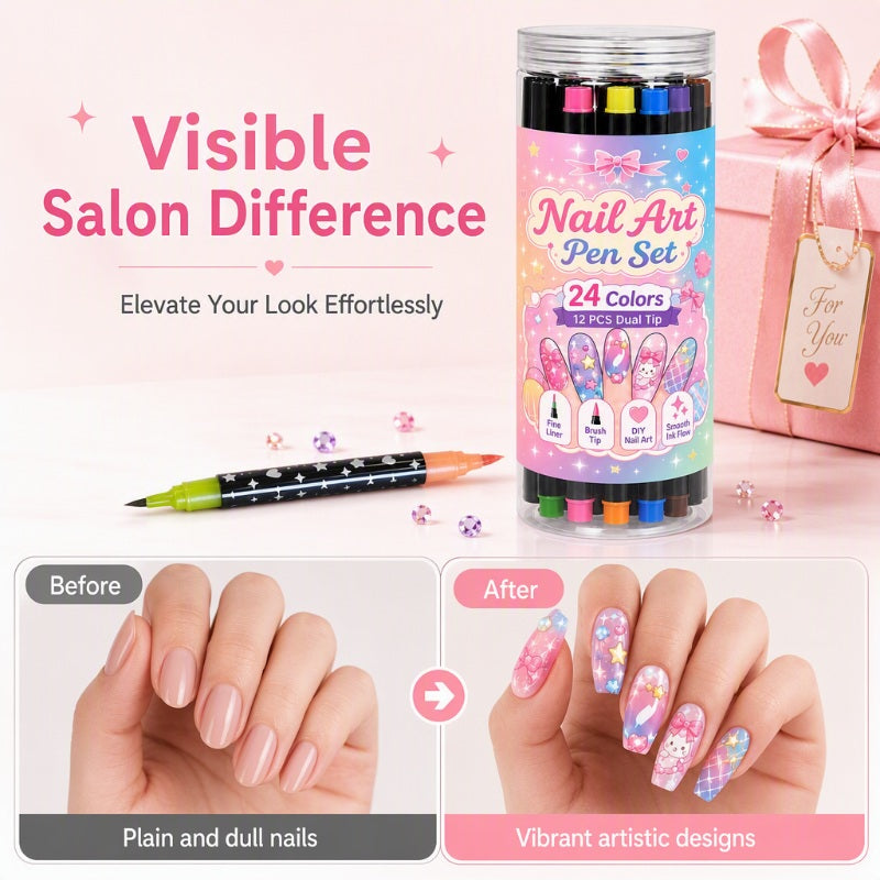 🎨🎨24‑Colors Dual‑Ended Nail Art Pens‑DIY Manicure Drawing Set🎁