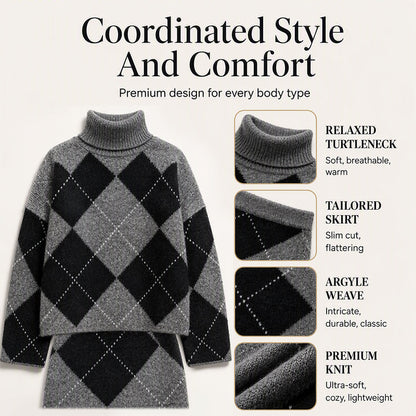 ⌛Limited Time Sale 60% OFF🍂🧥👗Women's Argyle Knit Sweater & Skirt 2-Piece Set🎁