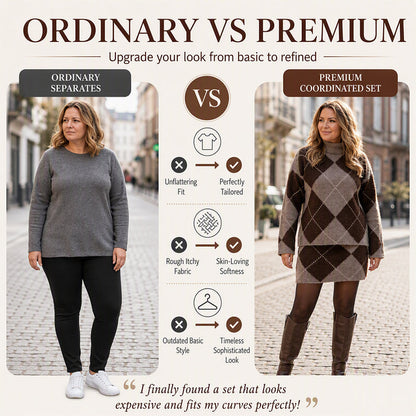 ⌛Limited Time Sale 60% OFF🍂🧥👗Women's Argyle Knit Sweater & Skirt 2-Piece Set🎁